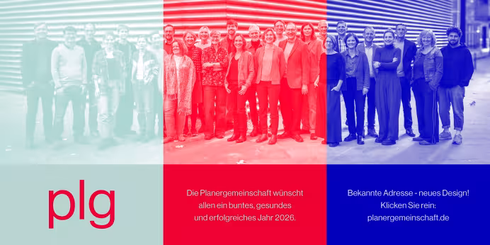 Neuejahrskarte Gruppenbild der Mitglieder der Plangemeinschaft für Stadt und Raum eG