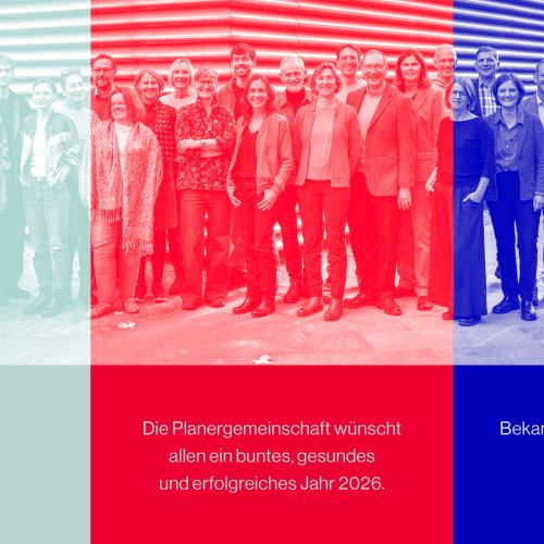 Neuejahrskarte Gruppenbild der Mitglieder der Plangemeinschaft für Stadt und Raum eG
